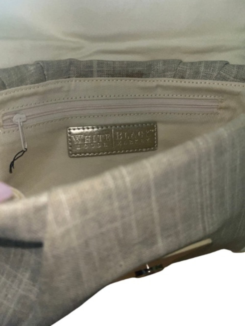 White House Black Market Silver and Tan Linen Braided Buckle Evening Clutch - Picture 11 of 13